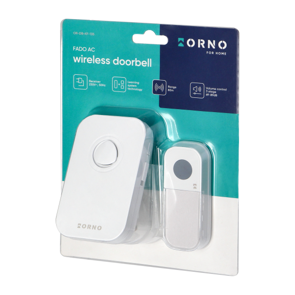 FADO AC wireless mains-powered doorbell with learning system, 36 sounds, 80m FADO AC wireless mains-powered doorbell with learning system, 36 sounds, 80m